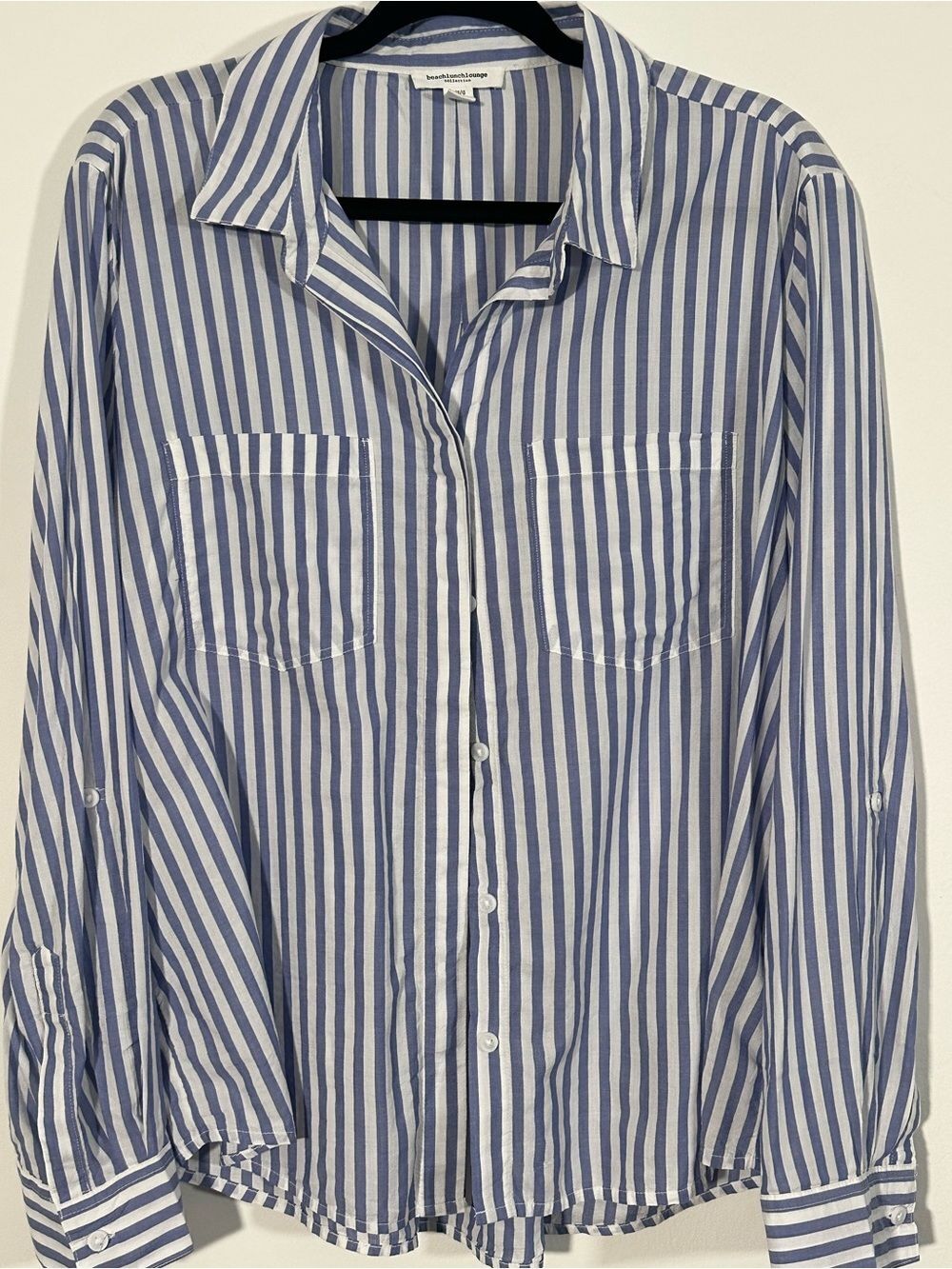 H&M Blue White Vertical Stripe Button Down Shirt Women Medium Cotton Blend Prepp